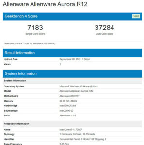 Alienware Aurora R12 geekbench