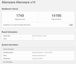 Alienware X14 GeekBench 5