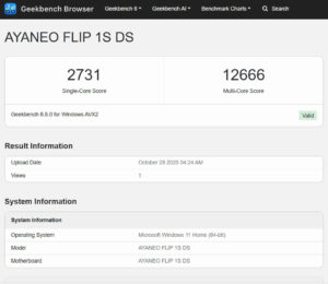 AYANEO FLIP 1S DS ベンチマーク geekbench