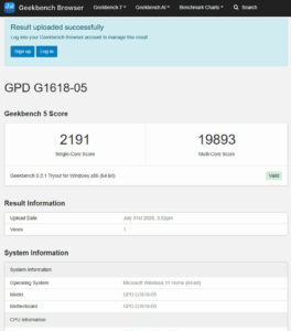 GPD WIN 5 GeekBench