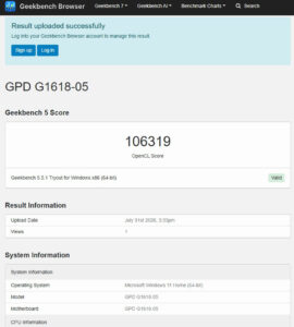 GPD WIN 5 GeekBench