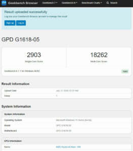 GPD WIN 5 GeekBench