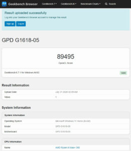 GPD WIN 5 GeekBench
