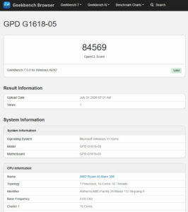 GPD WIN 5 GeekBench
